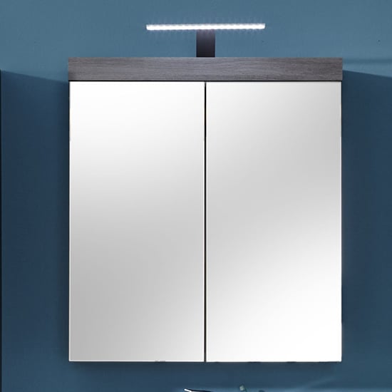 Wildon Bathroom LED 2 Doors Mirroed Cabinet In Smoky Silver