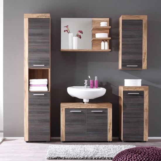 Product photograph of Wildon Wooden Bathroom Furniture Set In Walnut And Dark Brown from Furniture in Fashion