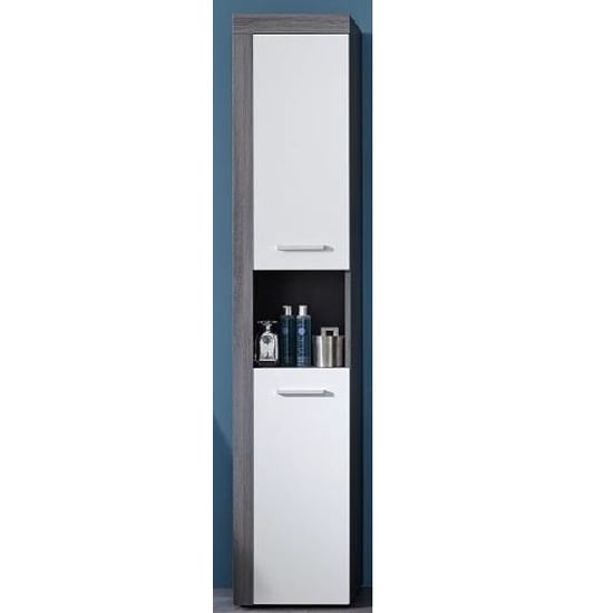 Read more about Wildon bathroom tall storage cabinet in white and smoky silver