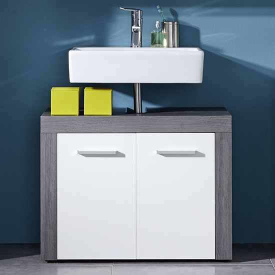 Product photograph of Wildon Bathroom Vanity Unit In White And Smoky Silver from Furniture in Fashion