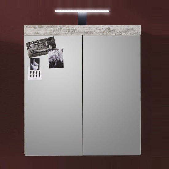 Wildon Mirror Bathroom Wall Cabinet In Canyon White Pine And LED