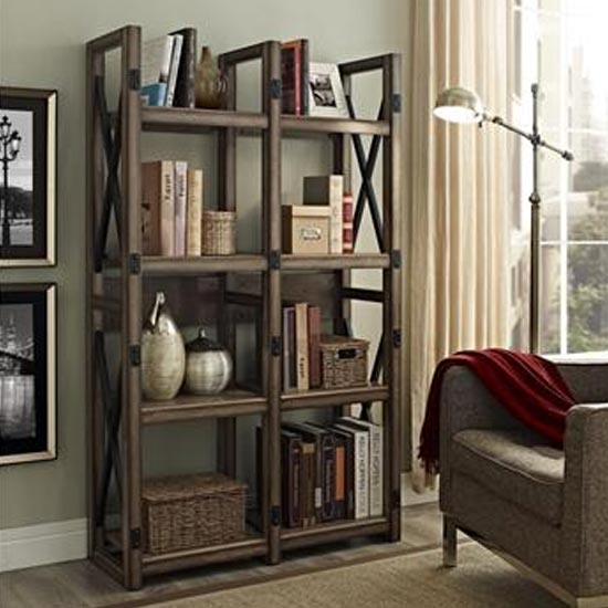 Wildwood Wooden Bookcase In Rustic Grey Furniture in Fashion