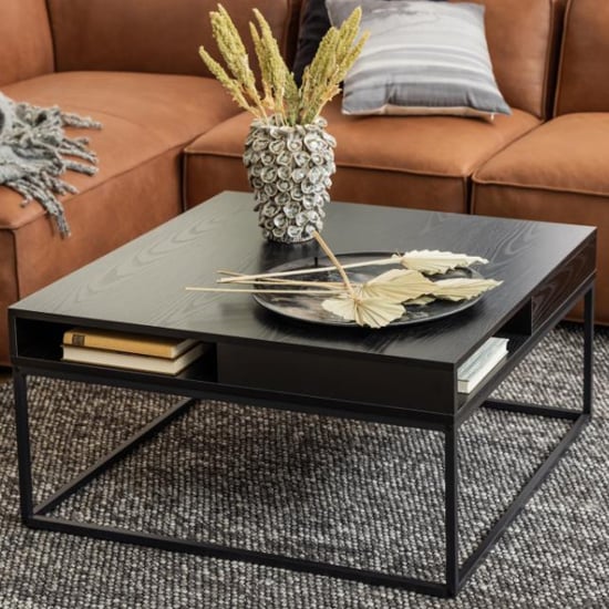 Wilf Melamine Coffee Table Square With Metal Frame In Ash Black