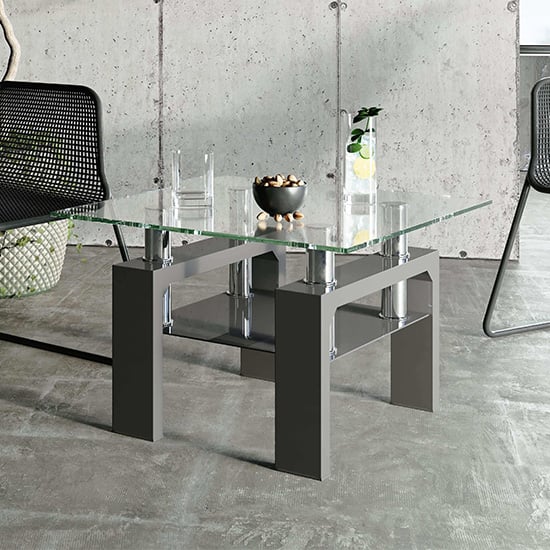 Willis Glass Side Table In Clear With Grey High Gloss Legs