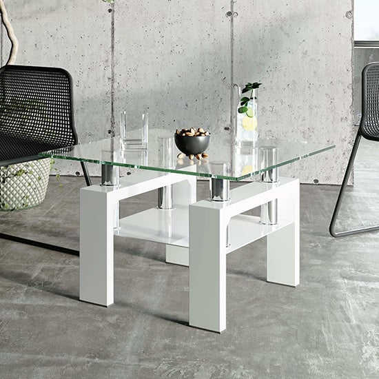 Willis Glass Side Table In Clear With White High Gloss Legs