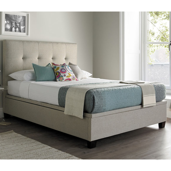 Photo of Williston pendle fabric ottoman double bed in oatmeal