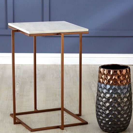 Read more about Shalom square white marble top side table with gold base