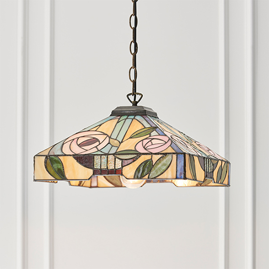 Willow Medium Tiffany Glass Pendant Light In Dark Bronze