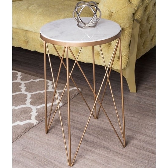 Shalom Round White Marble Top Side Table With Gold Cross Legs_2
