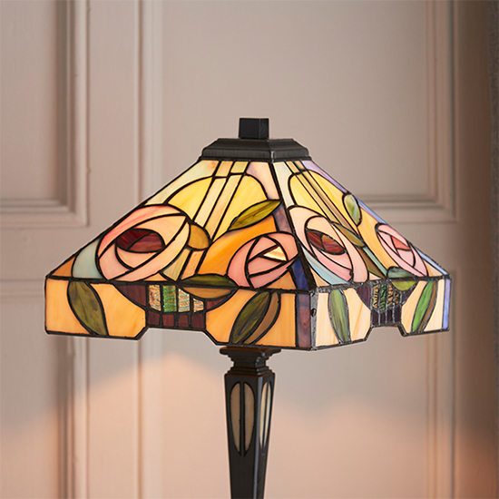 Willow Small Tiffany Glass Table Lamp In Dark Bronze