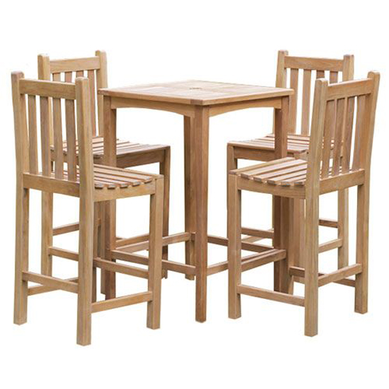 Willow Wooden Square Bar Table With 4 Stools In Teak