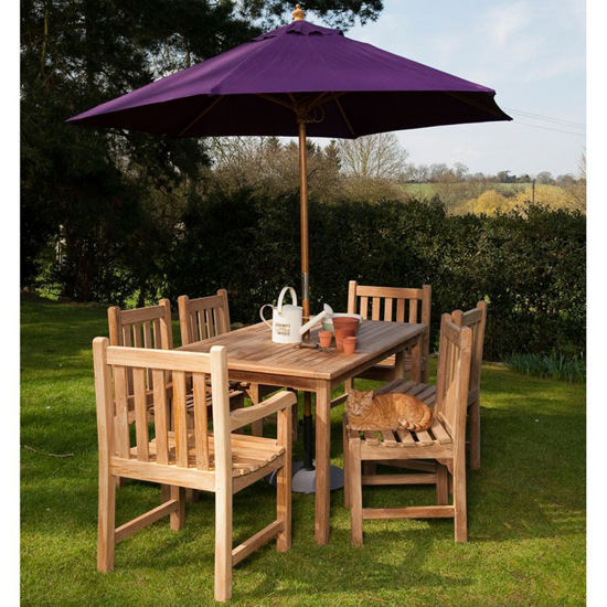 Willow Wooden Dining Table With 4 Side Chairs 2 Armchairs In Teak