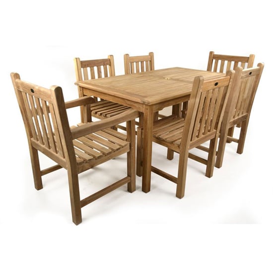 Willow Teak Dining Table With 4 Side Chairs And 2 Armchairs