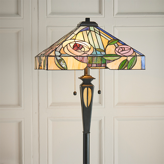 Willow Tiffany Glass Floor Lamp In Dark Bronze