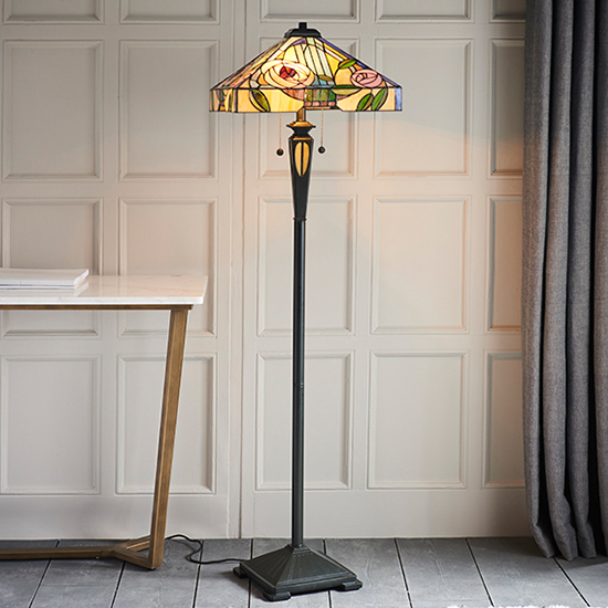 Product photograph of Willow Tiffany Glass Floor Lamp In Dark Bronze from Furniture in Fashion