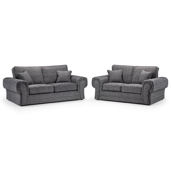 Photo of Willy fabric 3 + 2 seater sofa set in grey with scroll arms