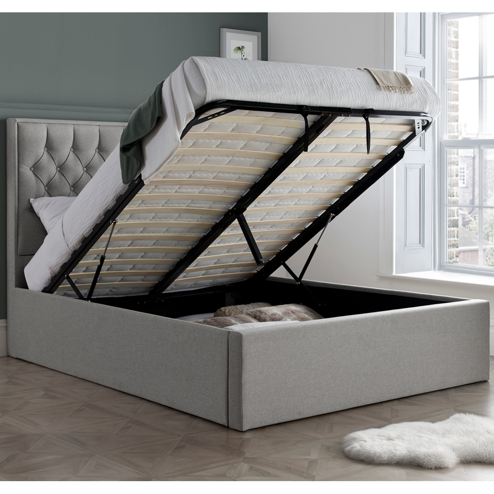 Wilmot Fabric Ottoman Storage Double Bed In Grey