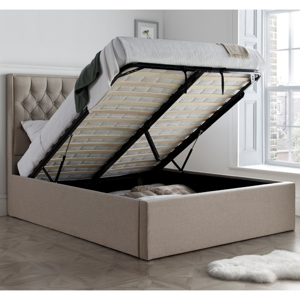 Wilmot Fabric Ottoman Storage Double Bed In Oatmeal