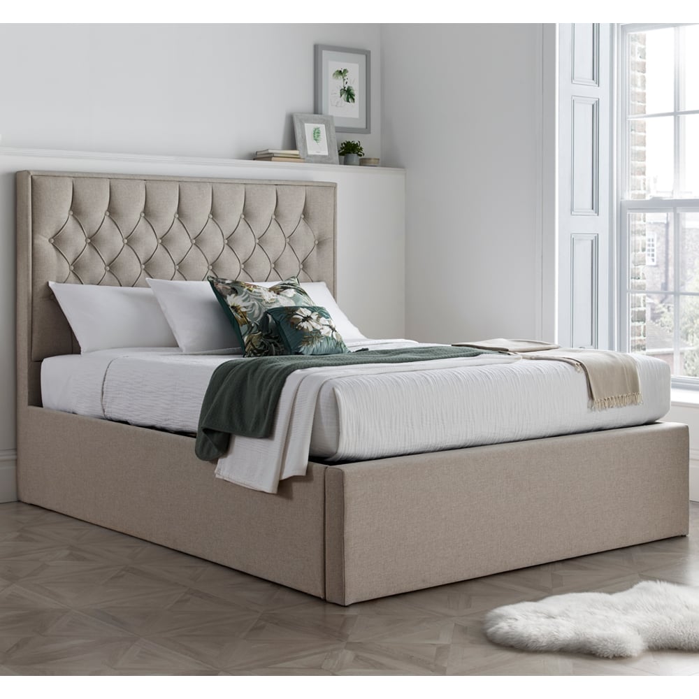 Wilmot Fabric Ottoman Storage Double Bed In Oatmeal
