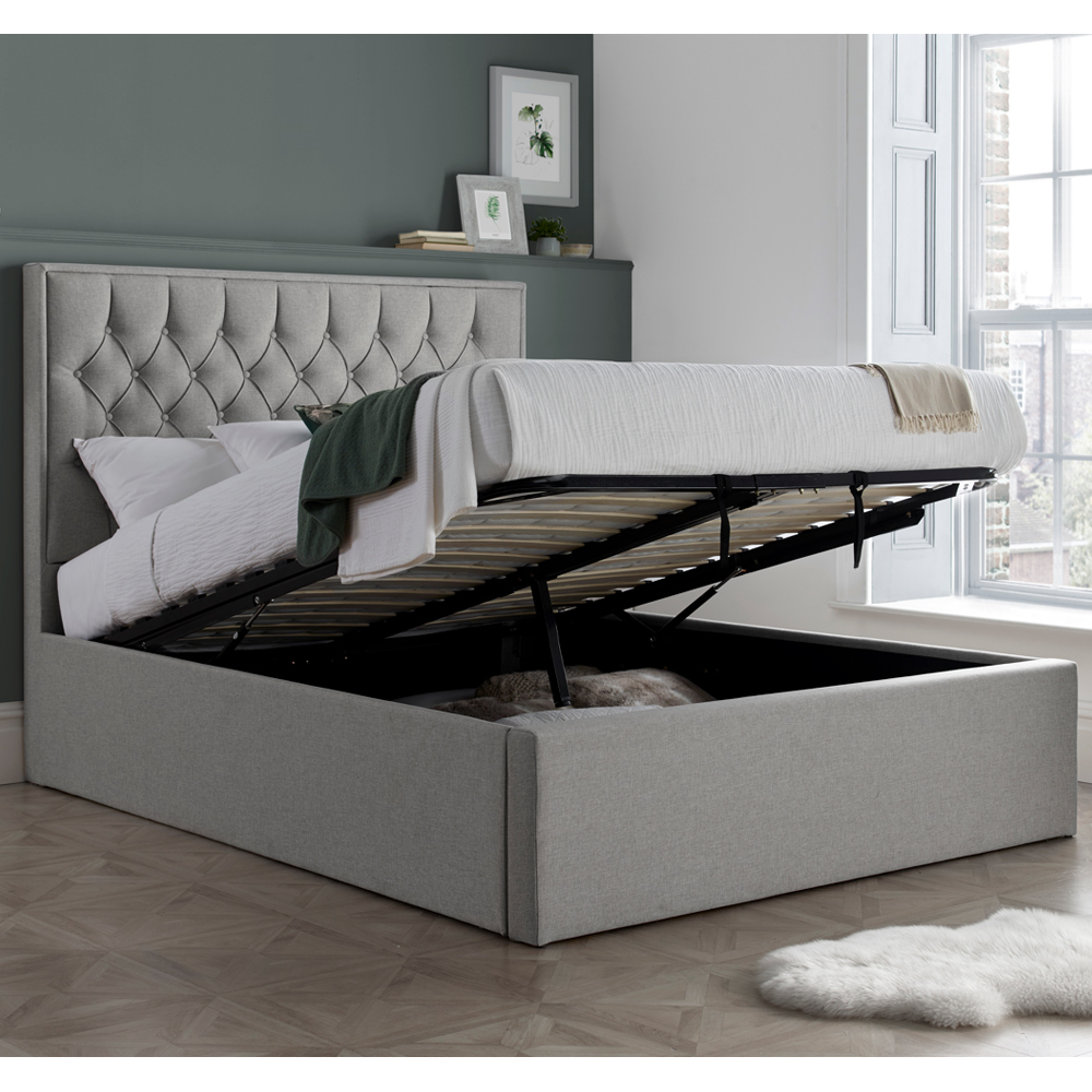 Wilmot Fabric Ottoman Storage King Size Bed In Grey