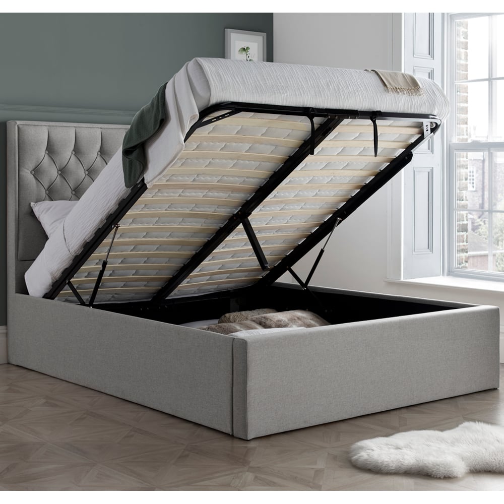 Wilmot Fabric Ottoman Storage King Size Bed In Grey