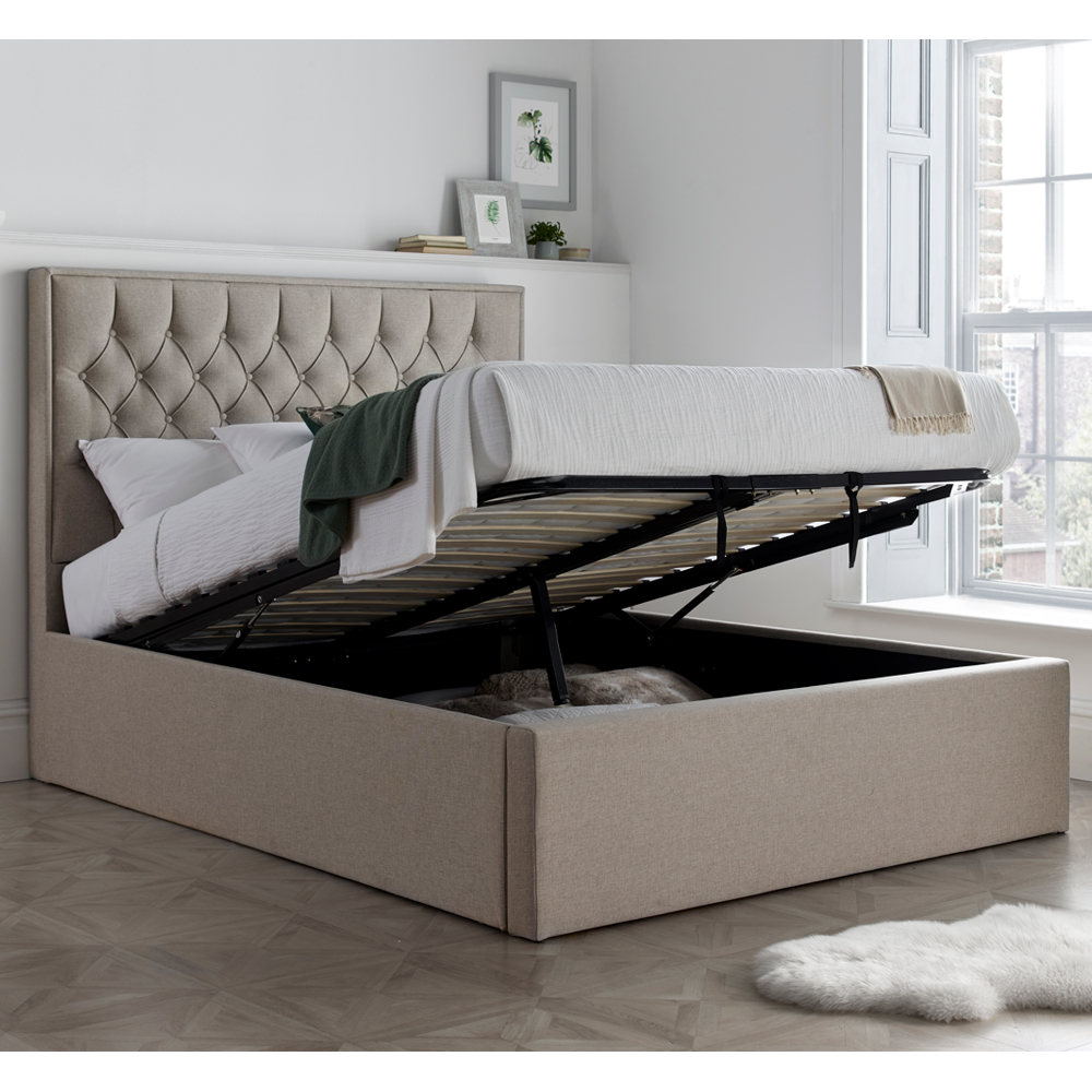 Wilmot Fabric Ottoman Storage King Size Bed In Oatmeal