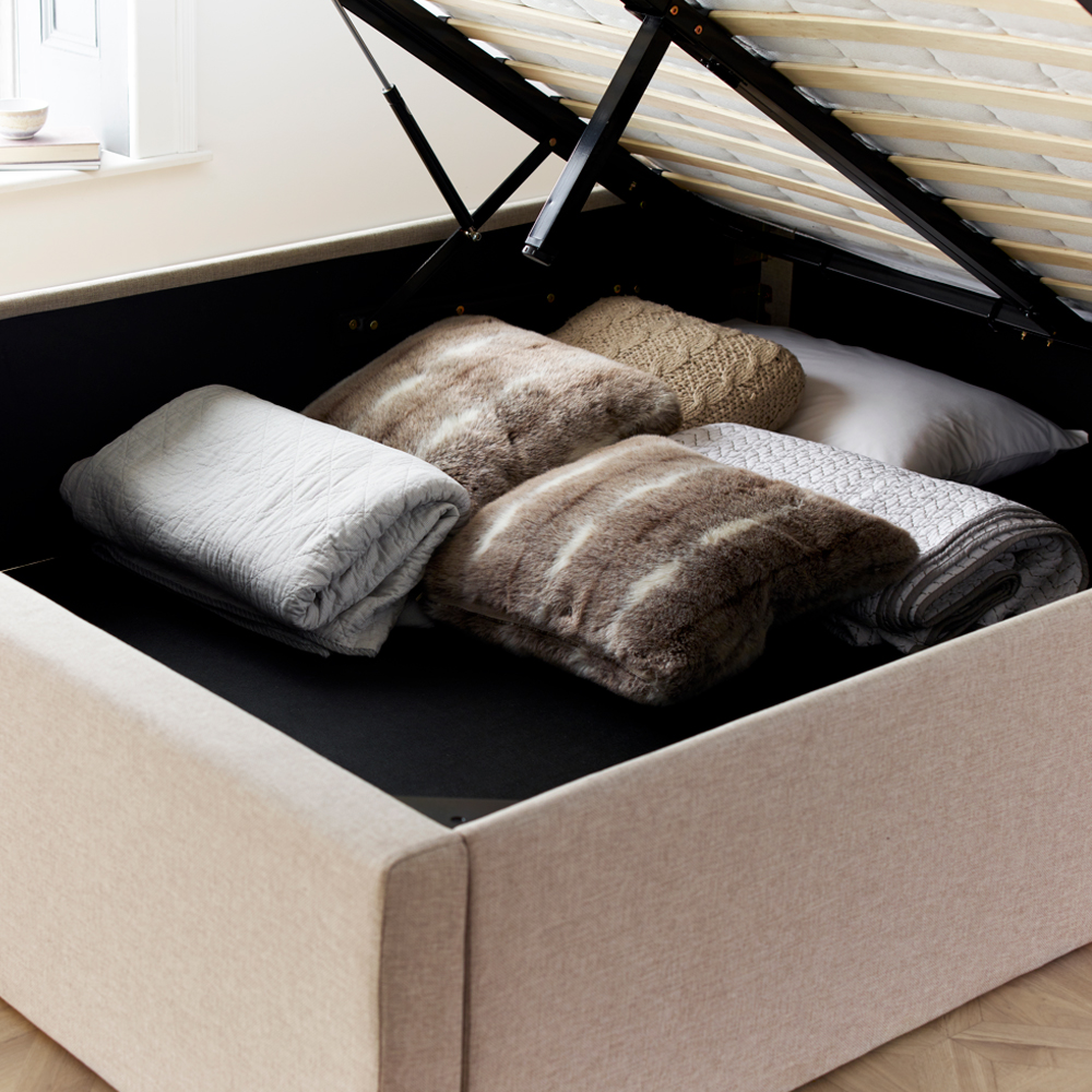 Wilmot Fabric Ottoman Storage King Size Bed In Oatmeal