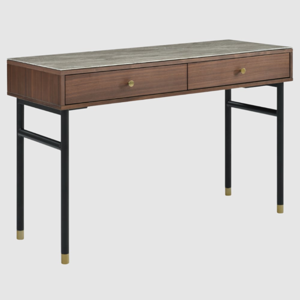 Wilmot Wooden Dressing Table With Marble Glass Top In Walnut