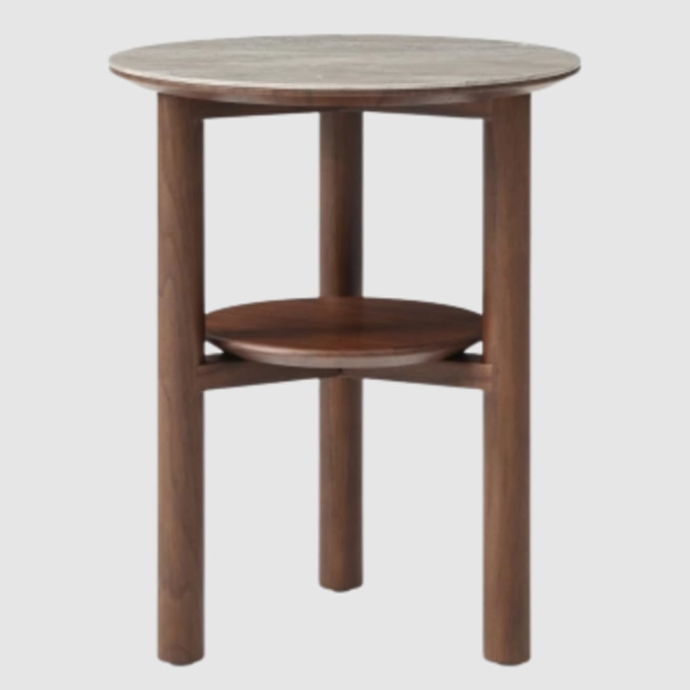 Wilmot Wooden Lamp Table And Shelf With Marble Glass Top In Walnut