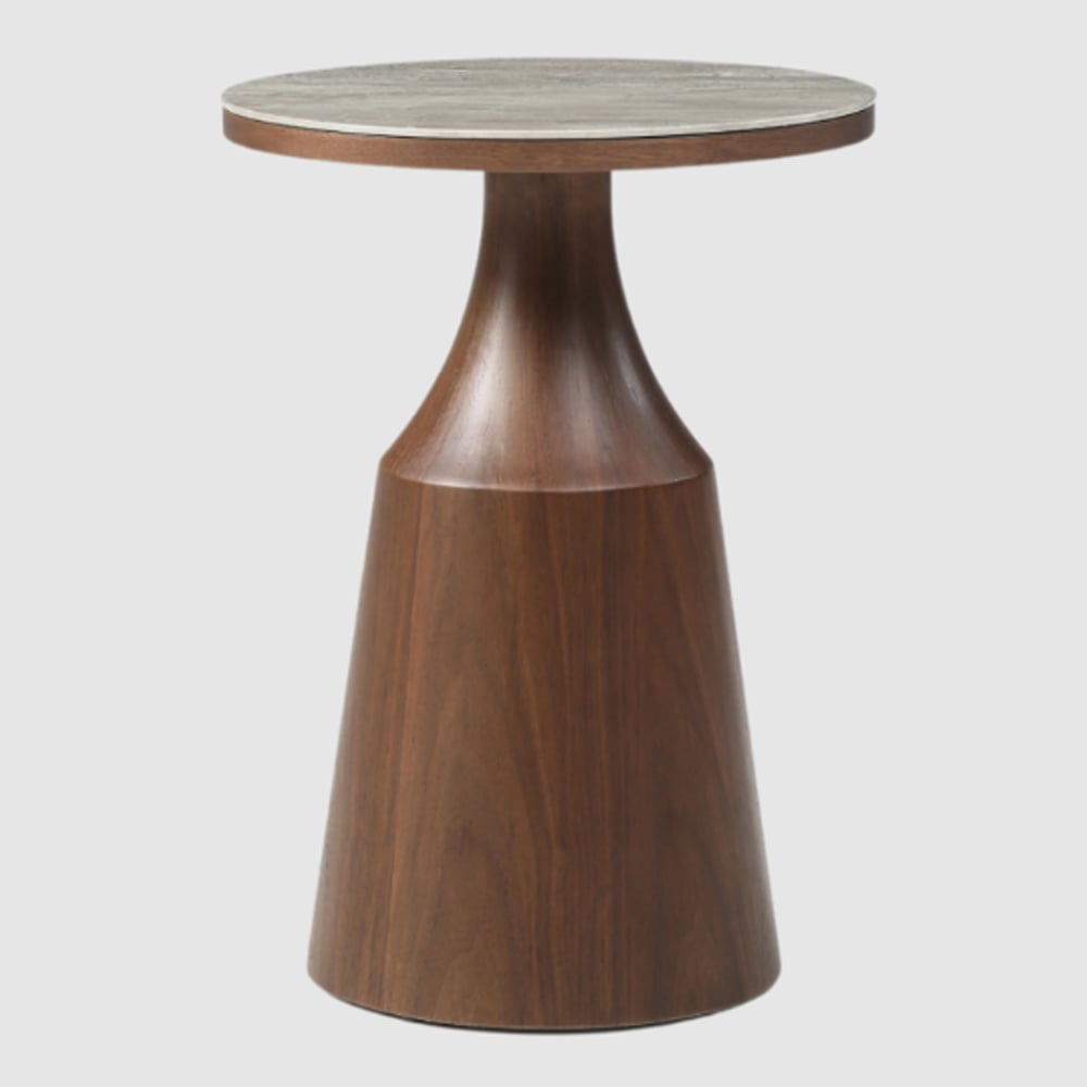 Wilmot Wooden Round Lamp Table With Marble Glass Top In Walnut