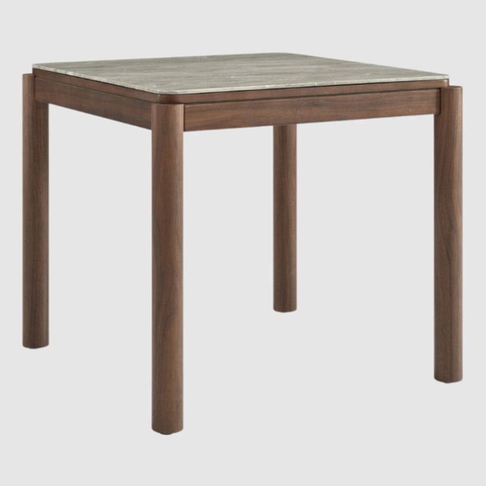 wilmot wooden square dining table with marble glass top in walnut