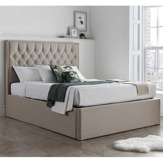 Photo of Wilson fabric ottoman storage king size bed in oatmeal