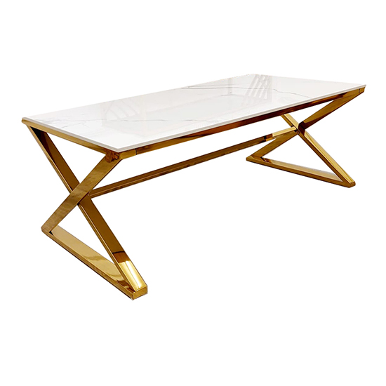 Wilson Polar White Sintered Stone Coffee Table With Gold Base