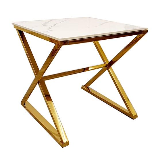 Product photograph of Wilson Polar White Sintered Stone Lamp Table With Gold Base from Furniture in Fashion