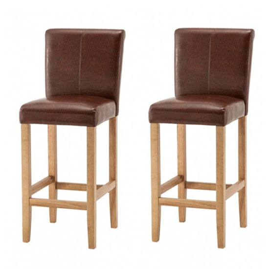 Wilton Brown Leather Bar Stool In Pair With Oak Leg Furniture in Fashion
