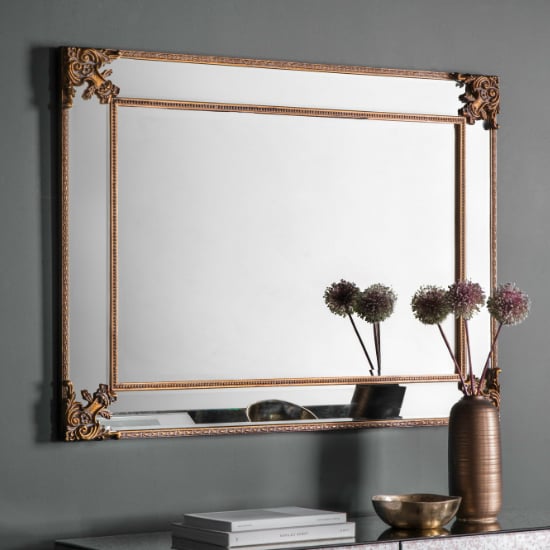 Wilusa Rectangular Wall Mirror In Rustic Gold Frame