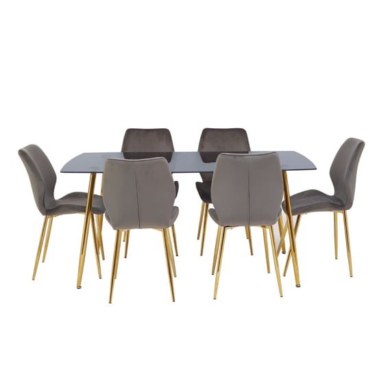Wims Rectangular Grey Glass Dining Table With 6 Velvet Chairs_2
