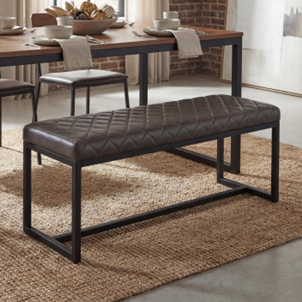 Windermere Leather Effect Dining Bench in Brown
