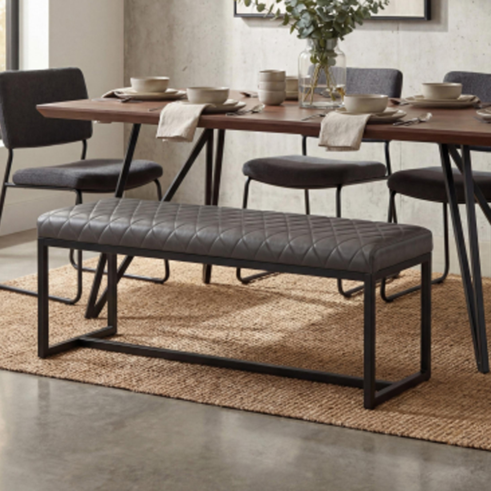 Windermere Leather Effect Dining Bench in Grey