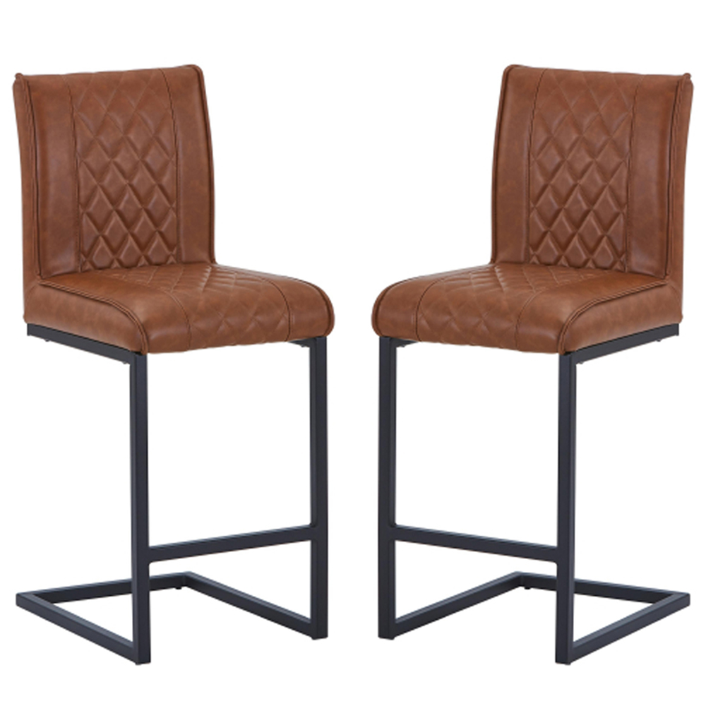 Windermere Tuscan Tan Leather Effect Bar Stools in Pair