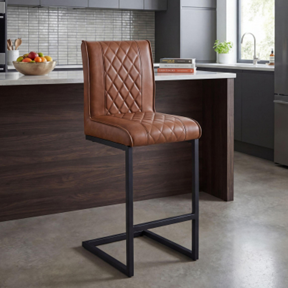 Windermere Tuscan Tan Leather Effect Bar Stools in Pair