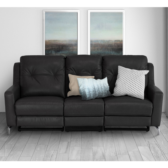 Winko Italian Leather Electric Recliner 3 Seater Sofa In Black
