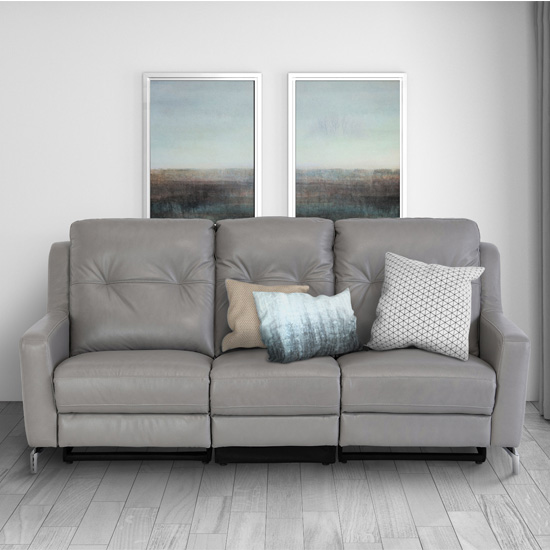 Winko Italian Leather Electric Recliner 3 Seater Sofa In Grey
