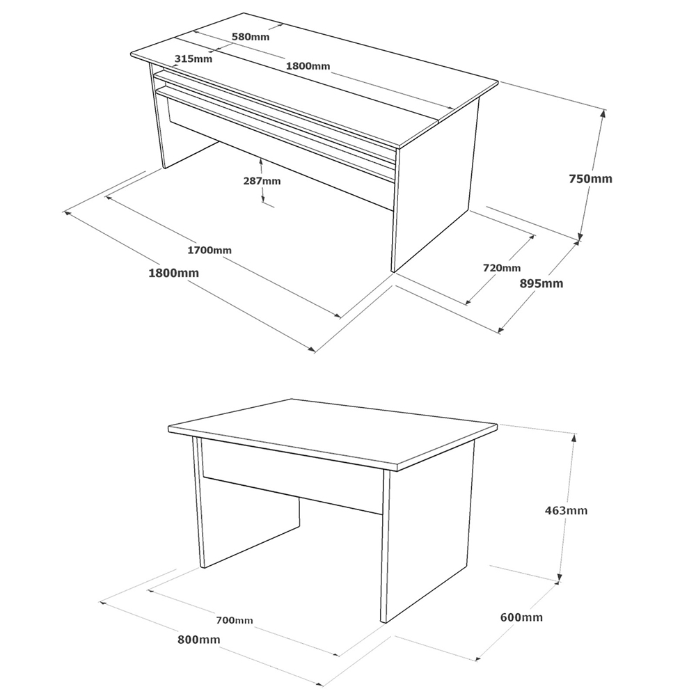 Windsor Wooden Computer Desk with Nesting Table Set in Brown Grey and Anthracite