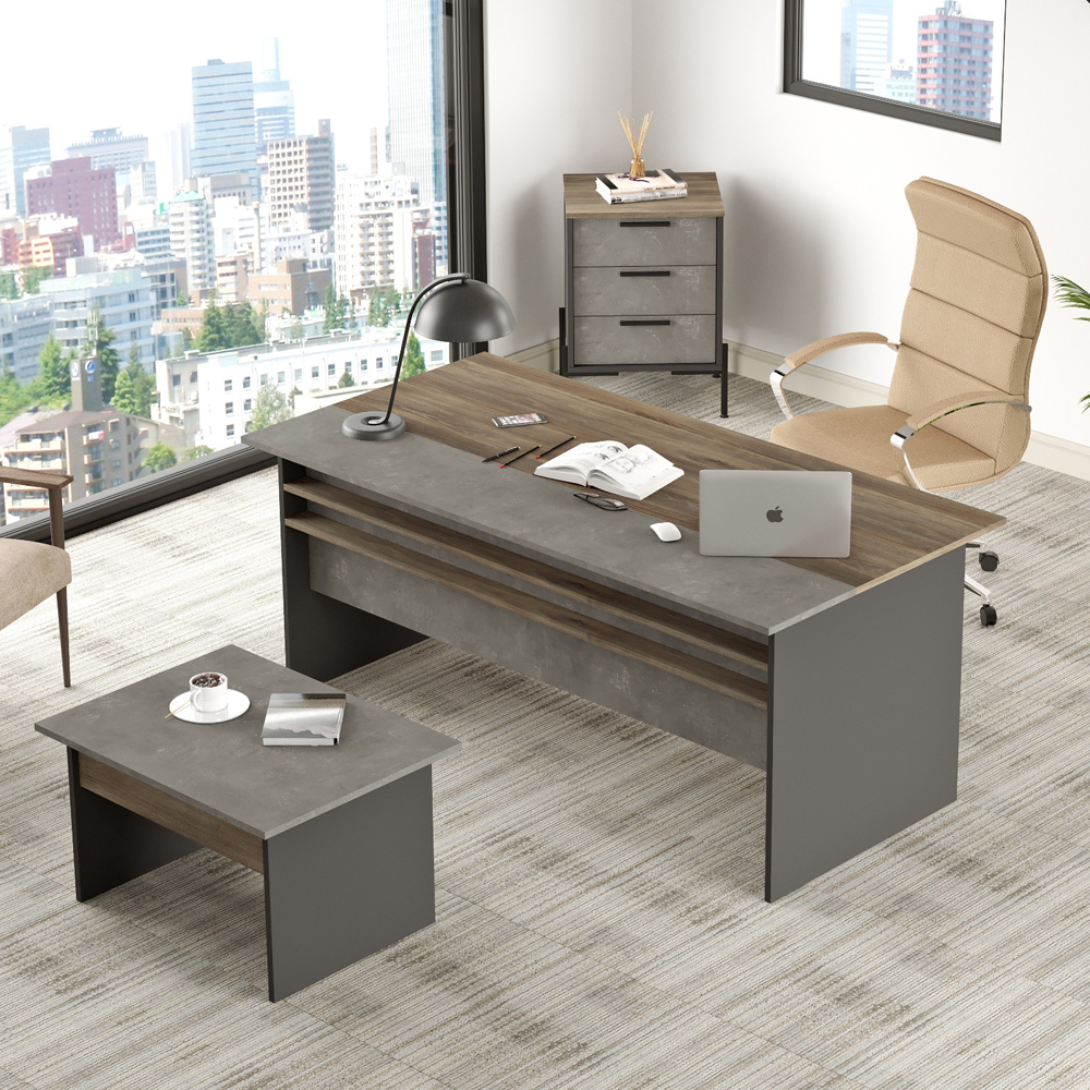 Windsor Wooden Executive Office Furniture Set in Brown Grey and Anthracite