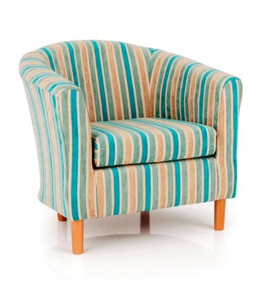 Windsor Upholstered Fabric Teal Stripe Tub Chair 20216