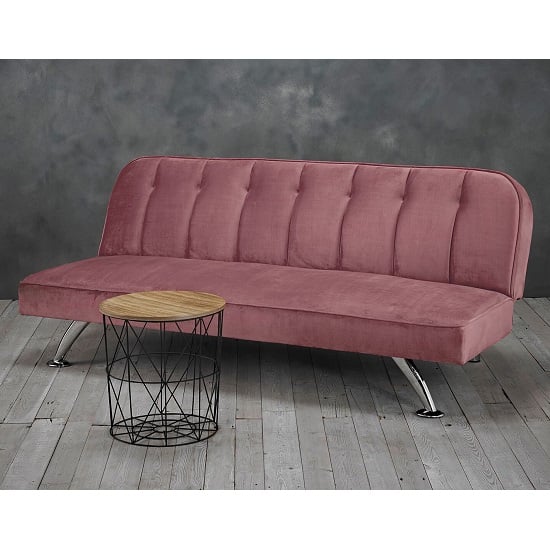 Birdlip Velvet Sofa Bed In Pink With Silver Finished Legs