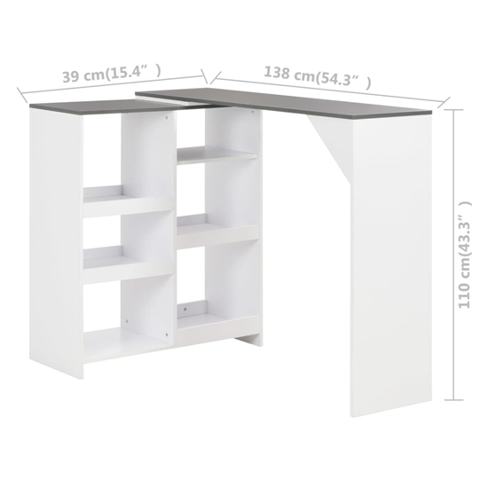 Winnie Wooden Bar Table With Moveable Shelf In Grey And White