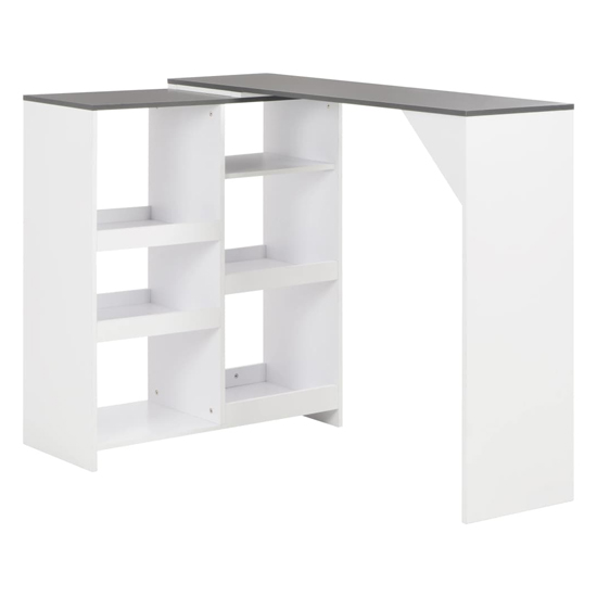 Read more about Winnie wooden bar table with moveable shelf in grey and white