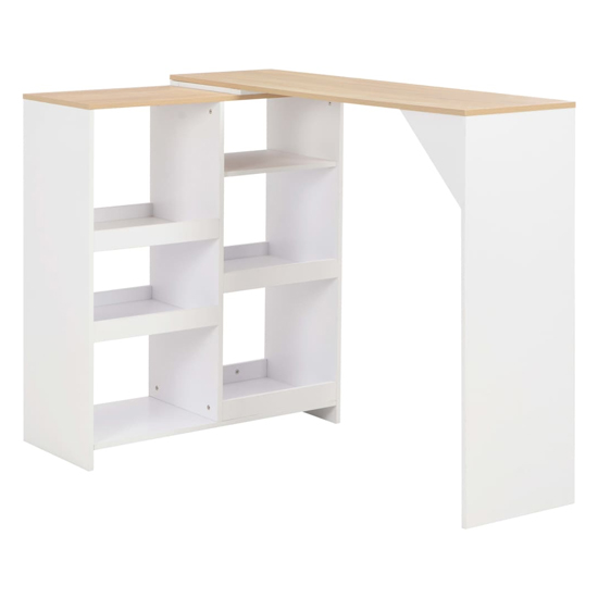 Read more about Winnie wooden bar table with moveable shelf in oak and white